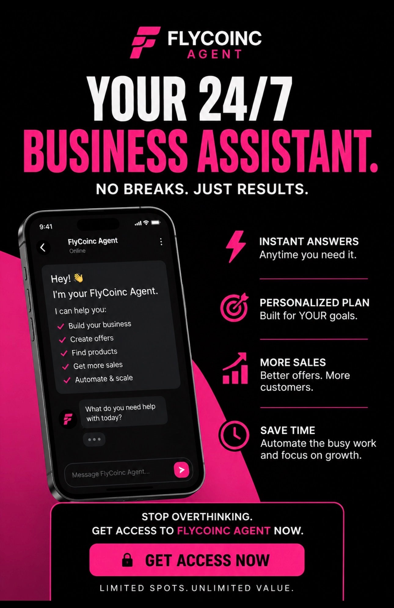 FlyCoinc 24/7 Business Agent (Your Always-On Business Assistant)